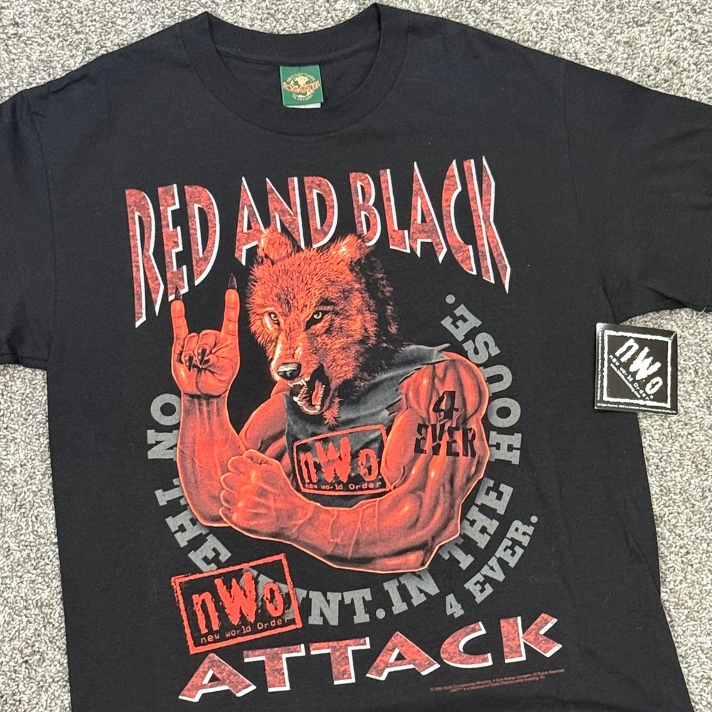 Vintage NWO Wolfpack Red and Black Attack TShirt 1998 WCW Logotel USA Mens L NWT - Picture 2 of 6